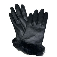UGG Australia Gloves Blk Shorty Fine Leather w/Shearling Cuff Cashmere Small