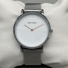 Nine West Womens Watch 36mm White Dial Mesh Stainless Steel Adjustable Band
