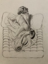 Disegno Antico Letto XIX Matita Donna Studio Classico da Identificare 1850