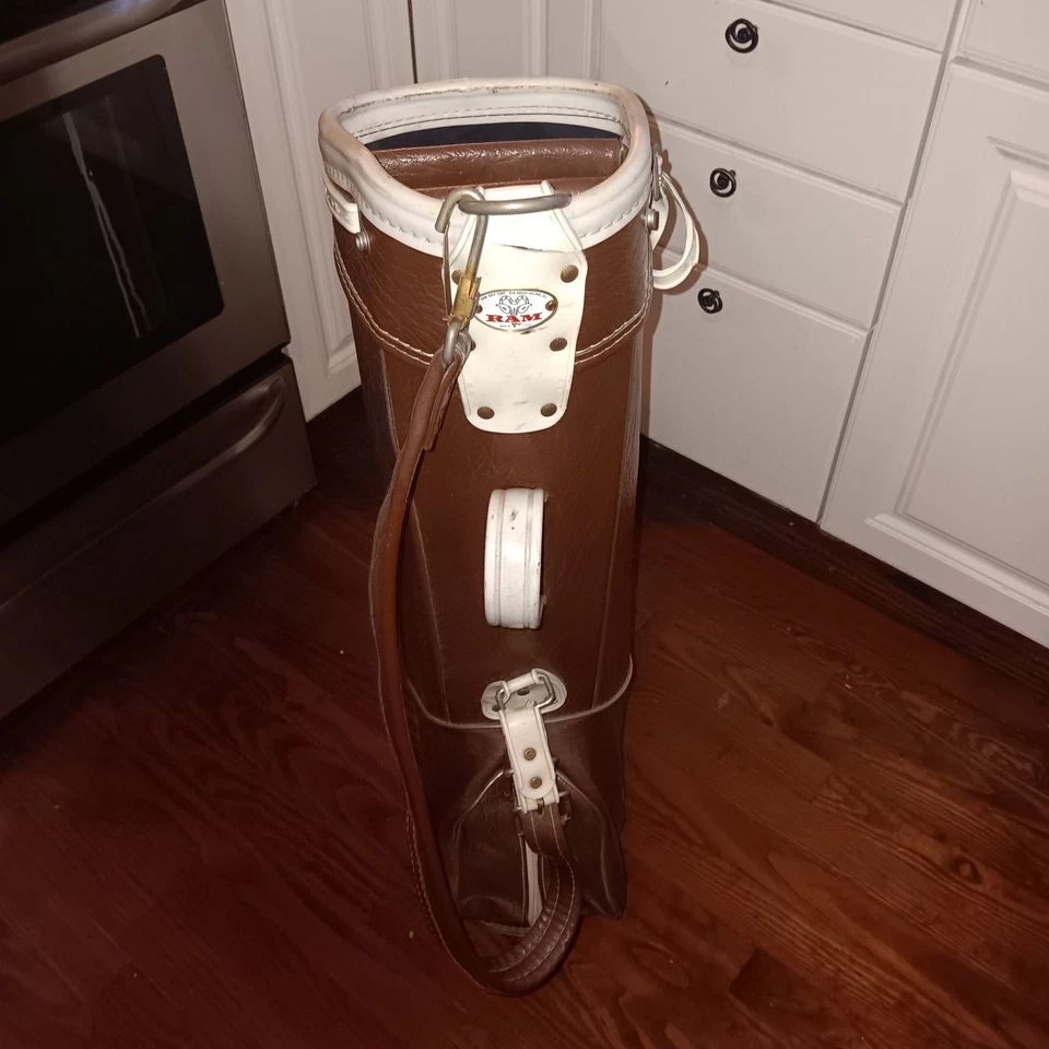 Bolsa de golf Ram de cuero marrón blanco vintage rara *Ver descripción* Foto 4 de 4