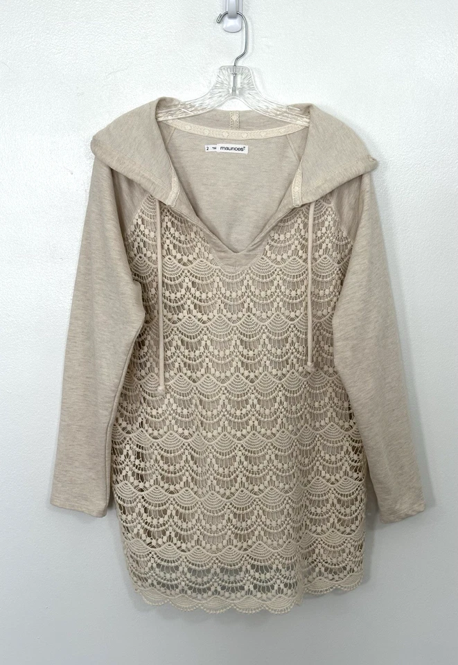 Sudadera con Capucha Maurice Beige Para Mujer Talla 2 Sudadera con Capucha Pullover Borde de Crochet Foto 2 de 4