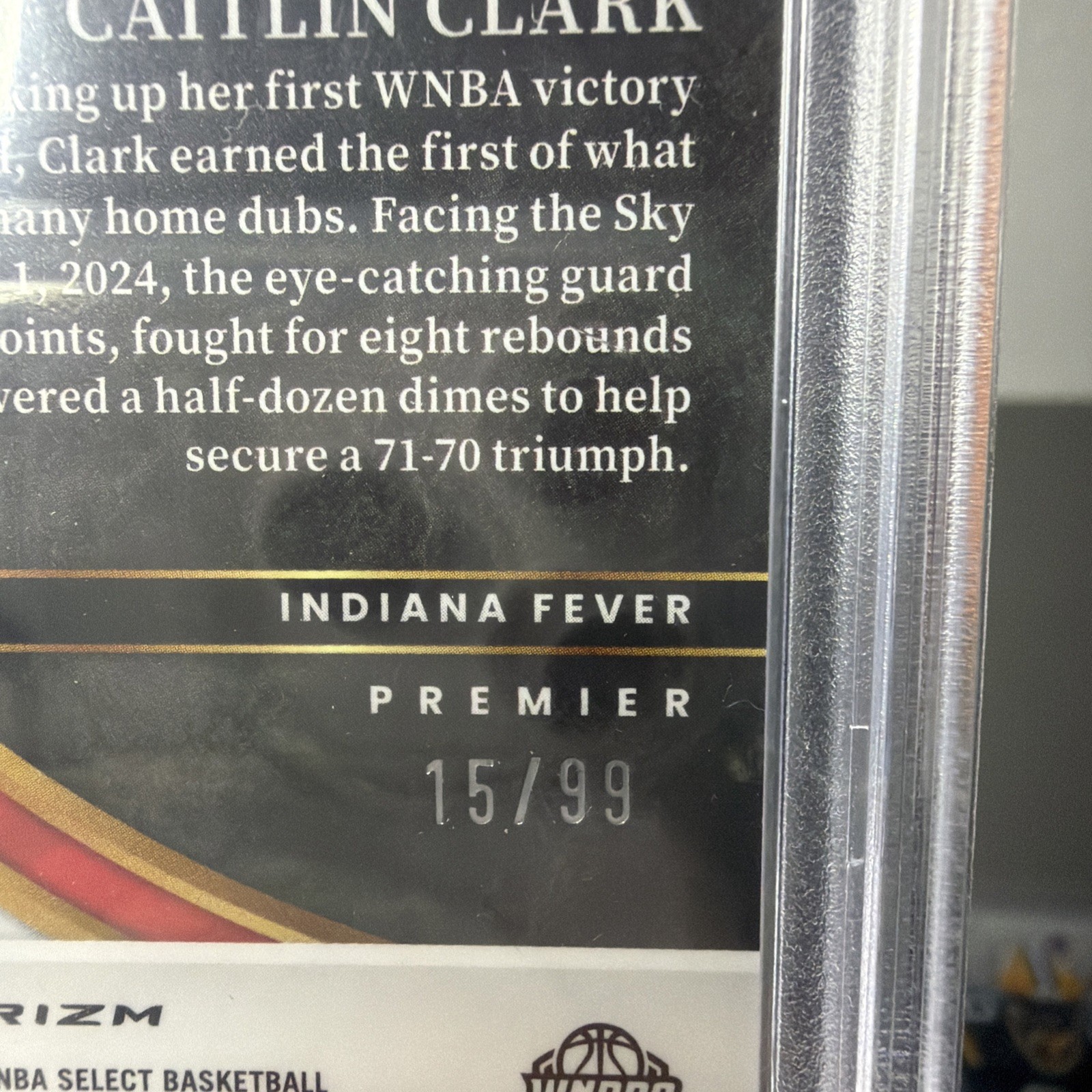 2024 Select WNBA Caitlin Clark Premier Level White Prizm Rookie 15/99 RC PSA 8 view 3