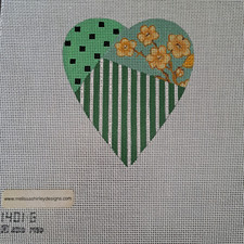 MELISSA SHIRLEY Needlepoint Canvas "Green Patchwork Heart" - 18 Mesh Canvas