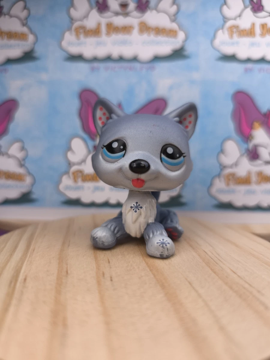 LITTLEST PETSHOP PET SHOP LPS #210 HASBRO CHIEN HUSKY GRIS BLANC YEUX BLEU