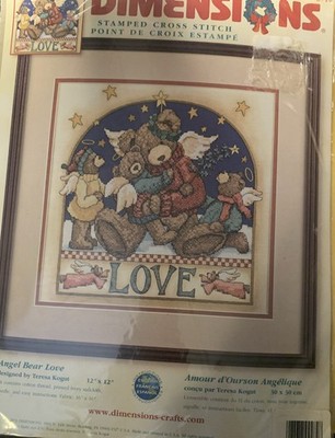 Dimensions Stamped Cross Stitch Picture Kit Angel Bear Love Teddy Bear 8710 NEW