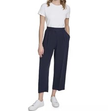 Calvin Klein Women's Pleated Cropped Wide Leg Pants Navy NWT size M