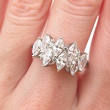 925 Sterling Silver Marquise  Round-Cut C Z Ring Size 8