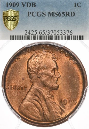 1909 VDB 1C PCGS MS65 RD Lincoln Wheat Cent RED - First Year of Issue