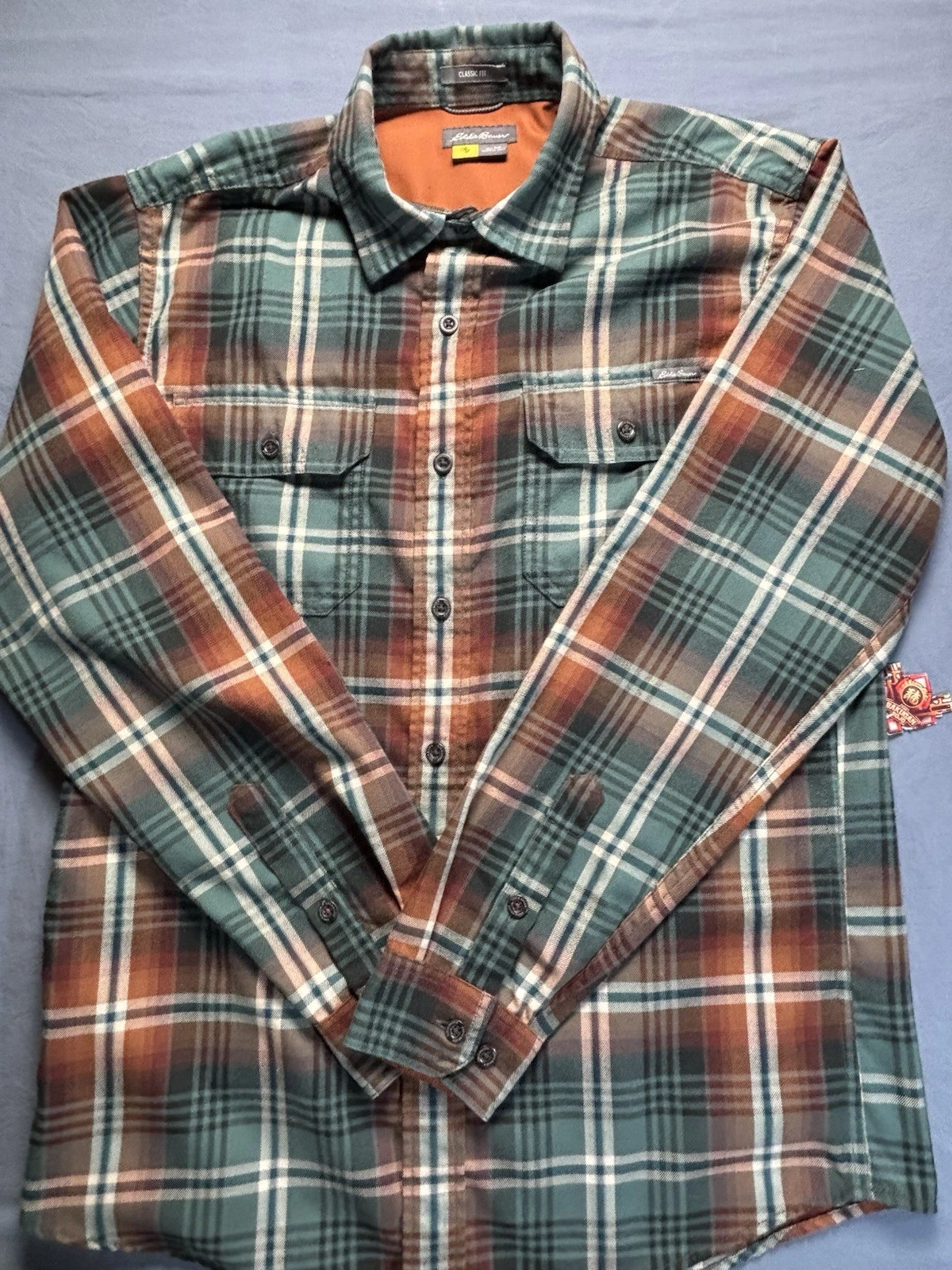 Eddie Bauer Classic Fit Plaid Shirt Mens M Green Flannel Look