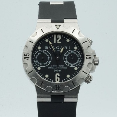 BULGARI SCUBA AUTOMATIK CHRONO HERREN UHR 38MM SCB38S MIT LEDER BAND TOP BV088