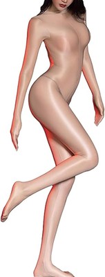 Damen Bodystocking UltradüNner Sexy Full Body Stockings Mit Kapuze GläNzende öL 