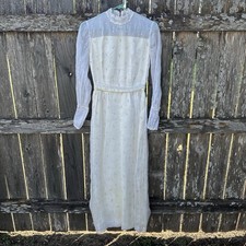 Vtg 1940-1960s Embroidered Floral Ankle Length Wedding Dress Long Sleeve Prairie