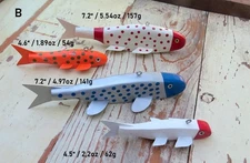 4 Folk Art Handmade/Painted Wood Fish Decoys Spearing/Ice Fishing Weighted (B)