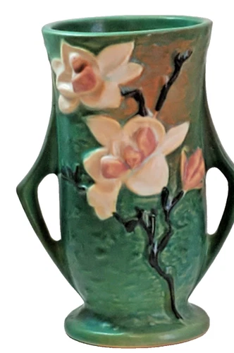 Roseville Vase Magnolia Green 1943 Mid Century Modern Art Pottery Ceramic