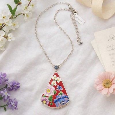 Brighton NWT Blossom Hill Roug Floral Enamel Pendant Necklace Silver Tone 18 20 