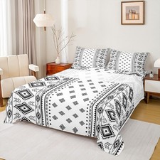 America Southwest Sheet Set King Size,Aztec Tribal Style Bedding Set,Black Wh...