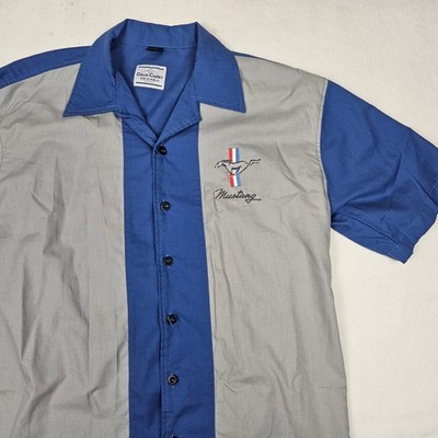 David Carey Shirt Mens Large mustang Ford Shop Garage Mechanic Blue Gray