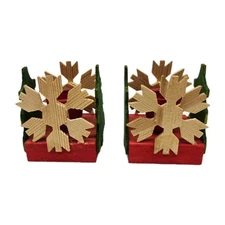 Small Scandinavian Wooden Taper Candleholder Set Of 2 Snowflake & Tree