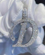 2CT Round Cut Lab-Created Diamond Letter D Pendant 14K White Gold Plated Silver