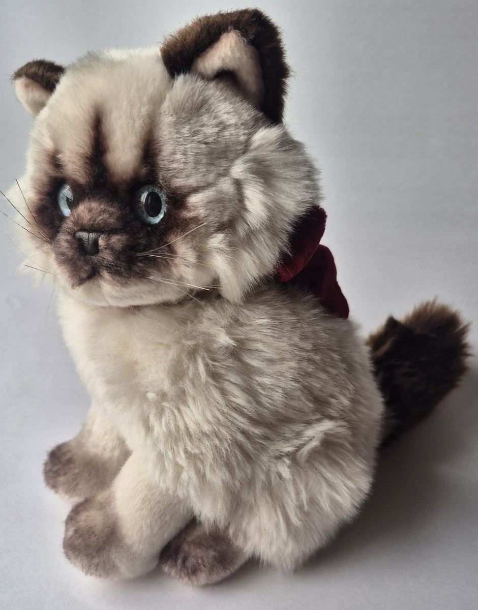 Russ Berrie Plush Cat Minx Siamese Blue Eye Red Velour Bow EUC