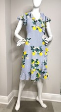 Draper James Women s Silk Wrap Dress Blue Lemon Blossom Floral Size 2 XS