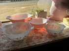 Vintage Pyrex PINK GOOSEBERRY Cinderella Mixing Nesting Bowls -#441,442,443,444