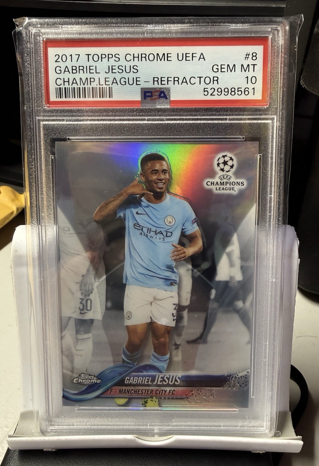 GABRIEL JESUS - 2017 TOPPS CHROME UEFA REFRACTOR RC #8 PSA 10 Low Pop