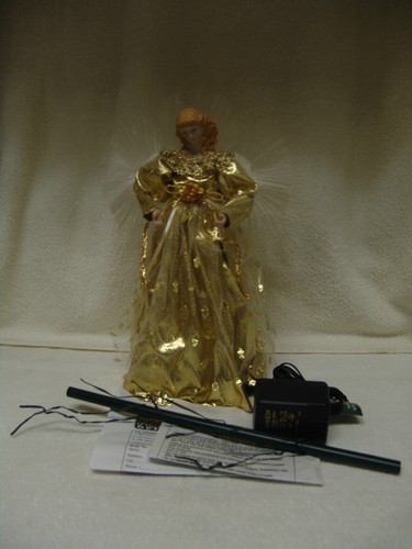 VESTIDO DE FIBRA ÓPTICA ÁNGEL ÁRBOL TOPPER DORADO CON SUPERPOSICIÓN HERMOSO CON CAJA ORIGINAL - Imagen 5 de 5
