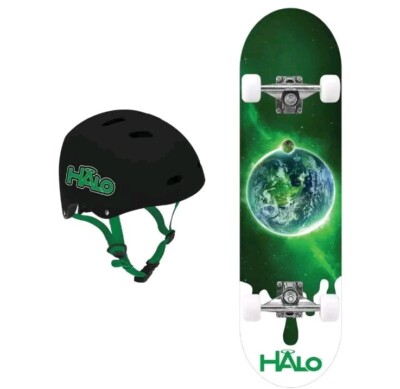 Halo Rise Above Pro Skateboard & Helmet Combo Set Green 