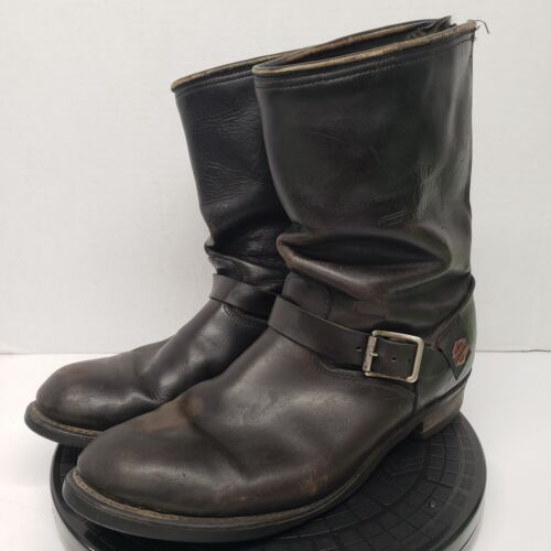 Vintage HARLEY DAVIDSON Black Leather Motorcycle Buckled Engineer Boots 10.5
