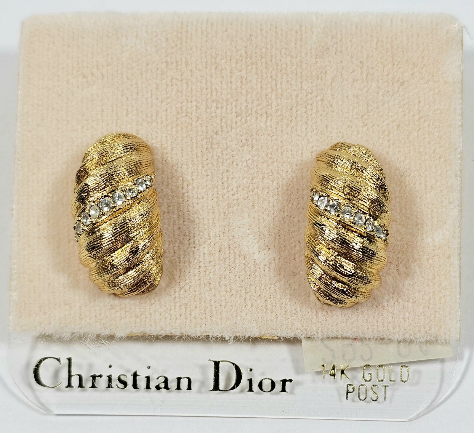 Boucles d'oreilles texturées brossées ton or strass ton or 14 carats poteaux 