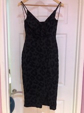 New Look Black Sparkle Velvet Embossed Leopard  Pattern MIDI Wrap Dress 8