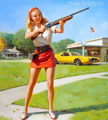 1970s "Skeet Club" Elvgren PinUp Girl Poster Shotgun Shooting 24x26 eBay