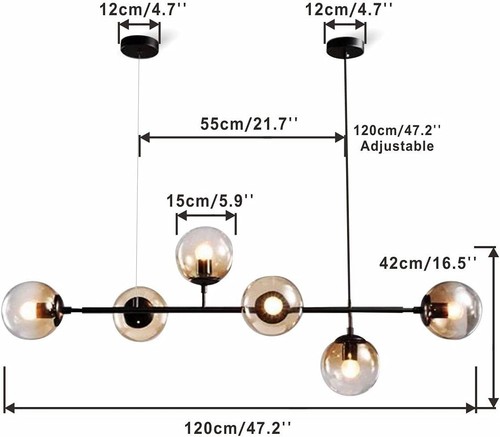 Lampadario a Sospensione Nero oro a 6 sfere fumo Lampadari Moderni per Soggiorno - Foto 11 di 14