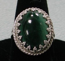 Handmade Sterling Silver Ring, Green Stone Cabochon, Size 7, USA Artist Made