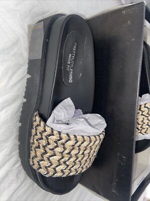 Pretty Little Thing Woman’s Black Wide Fit Sliders UK3 UK