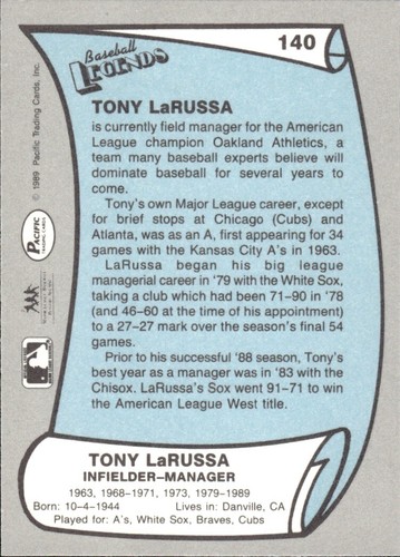 1988 and 1989 Pacific Baseball Legends MLB Set Break #1-#220 — You Choose! - Picture 279 of 441