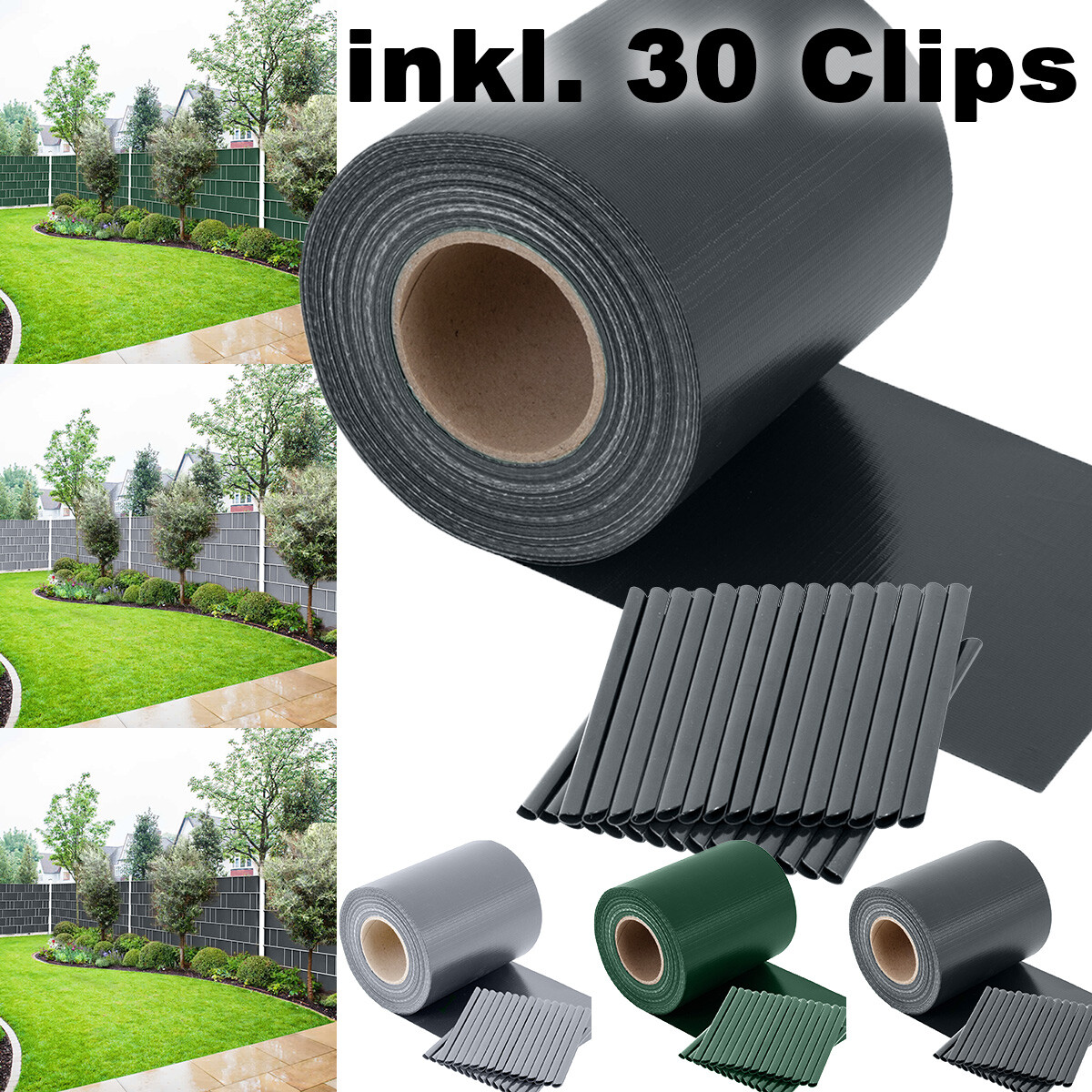 BURI PVC Sichtschutz Für Zaun – 7 M² Fläche, Grau – Als Wind- & Lärmschutz Für Doppelstabmatten, Terrassen & Balkone