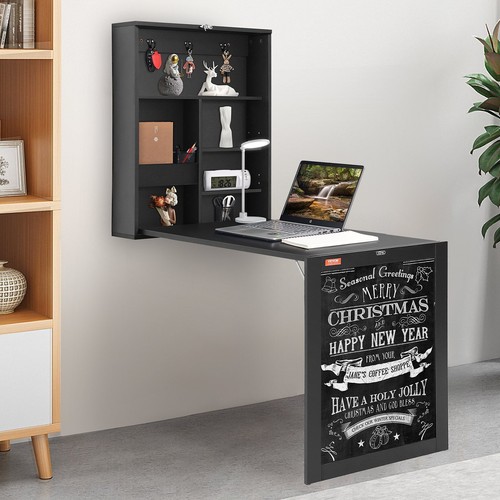 Wall Mounted Fold out Desk Space Saving Computer Desk with Storage Area - Picture 8 of 11