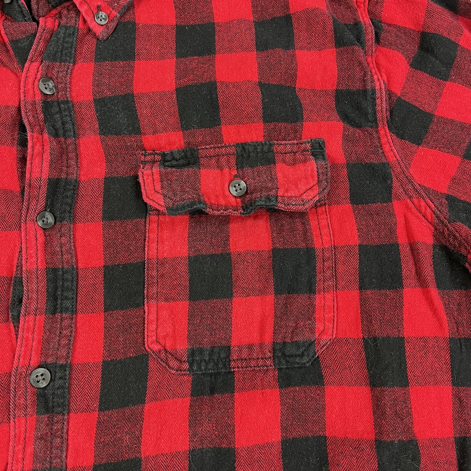 Faded Glory Men’s Large Red Black Plaid Flannel Long Sleeve Button Down