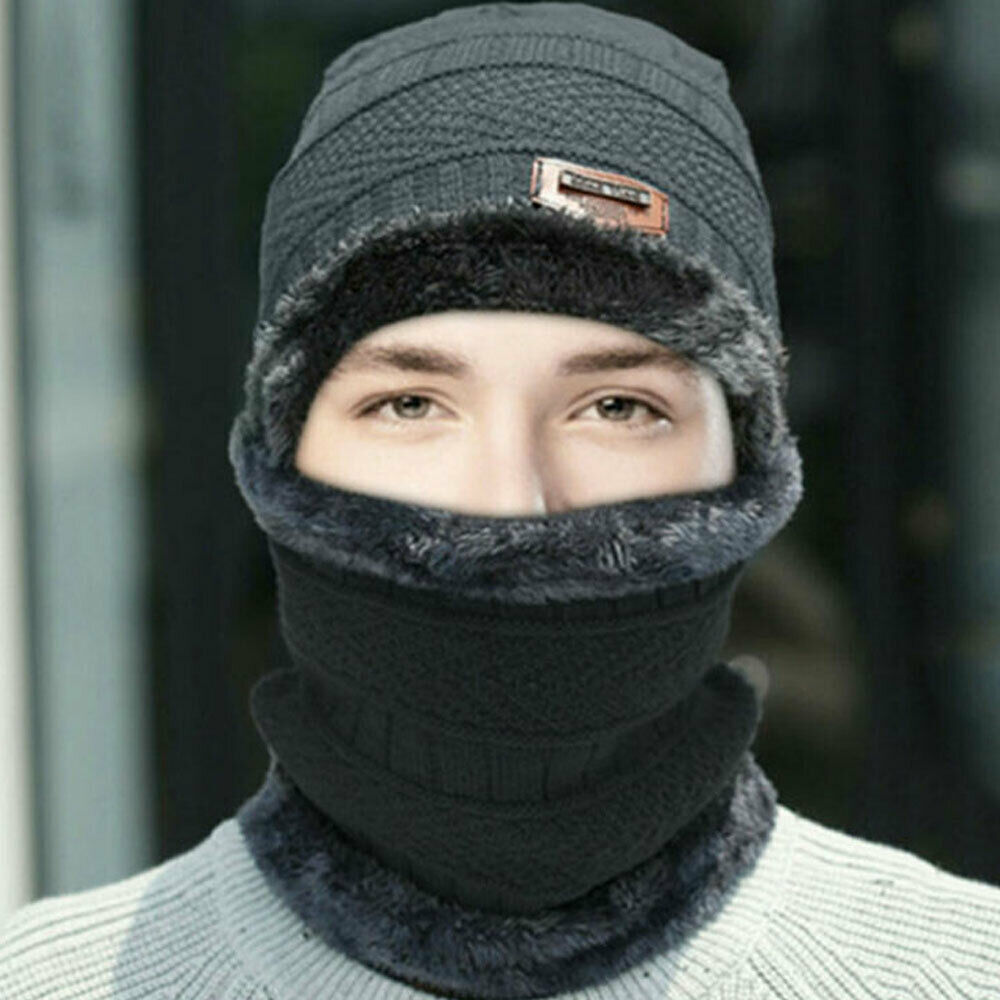 Men Women Winter Beanie Hat Scarf 2pcs/Set Fleece Warm Balaclava Snow Ski  Cap