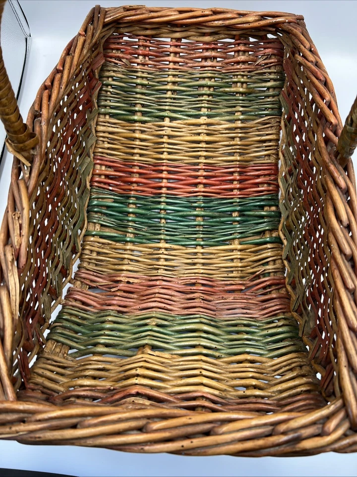 Bunter Weidenkorb mit Henkel Vintage antik gebeizt selten sehr guter Zustand - Bild 3 von 4