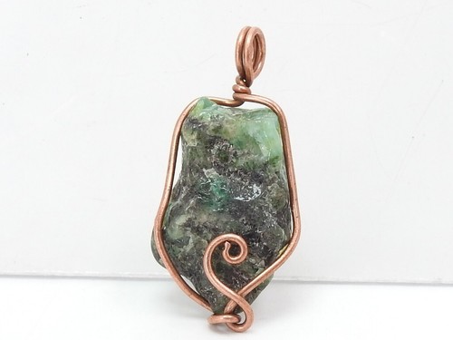 Emerald Rough Pendant Wire Wrapped Copper Jewelry 30X19X10MM Personalized Gift - Picture 1 of 8