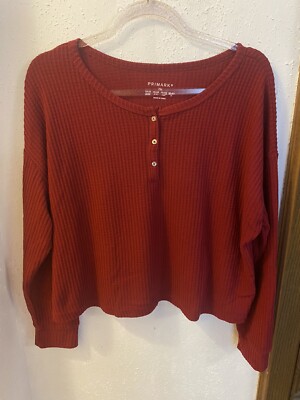 Primark Womens Long Sleeve Top Cozy Jumper Sweater Red Christmas Size XL