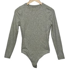 Abercrombie Fitch Heather Gray Grey Cotton Crew Neck Long Sleeve Bodysuit Sz M