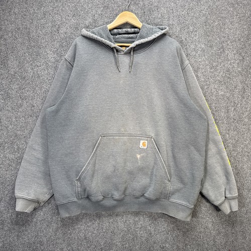 Vintage Carhartt Hoodie Mens 2XL Gray Y2K Workwear Faded Sweatshirt Skate Worn