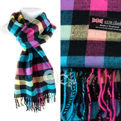 Mens Womens Winter Warm SCOTLAND Made 100% CASHMERE Scarf Scarves Plaid Wool