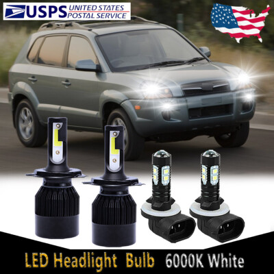 For Hyundai Tucson 2005-2009 LED Headlight High Low Beam + Fog Light Bulb 4X C9B