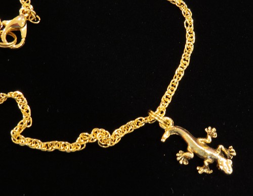 Gecko Ankle Bracelet Anklet Lizard 24 Karat Gold Plate Or OMS & Sterling Plate - Picture 17 of 20