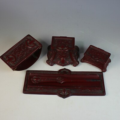 Art Deco L V Aronson Cast Metal 5 Piece Desk Set 1924 Ebay